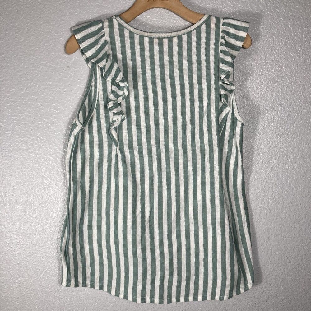 Hailey & Co Woman's Top L Green White Ruffles Sleeveless Boho Coquette Blouse - Picture 6 of 8